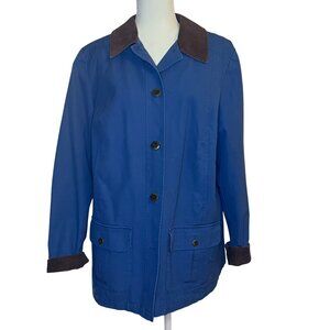 Vintage LL Bean Blue Button-Up Chore Farm Jacket Plaid Lining Corduroy Trim - M